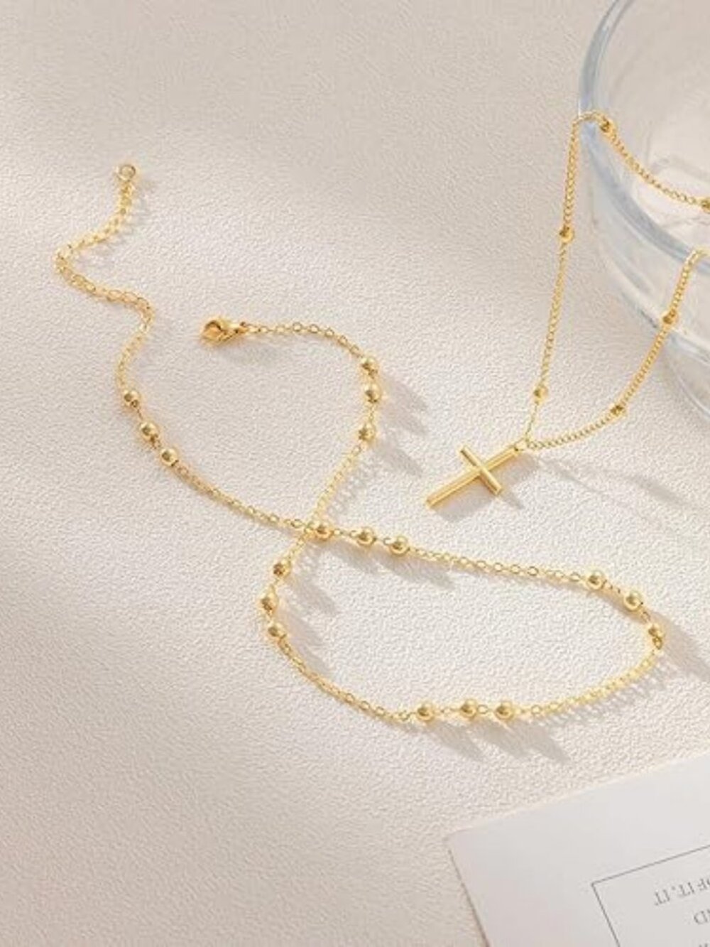 Dainty Cross Necklace Women 14K Gold Plated Layered Pendant Choker Set - Picture 4 of 5